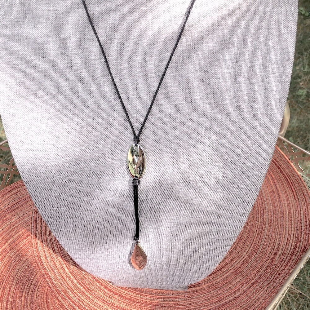 Black Cord Silver Pendant Necklace